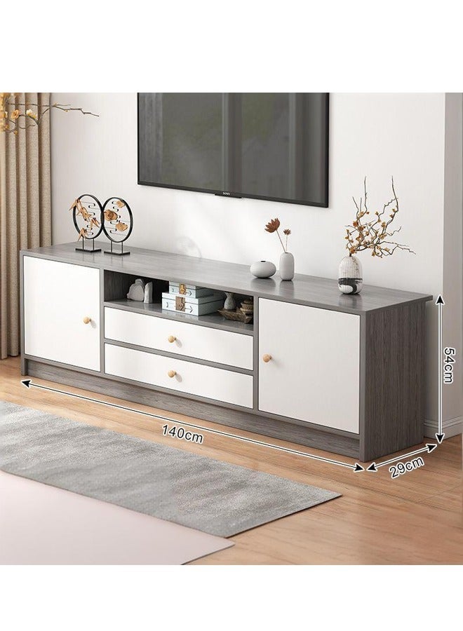 TV Cabinet,Open TV Bench with Cabinets and Drawers, Modern Media Storage Rack, Multi-Functional TV Stand, Suitable for Living Room/Bedroom 140×29×54CM - Image 2